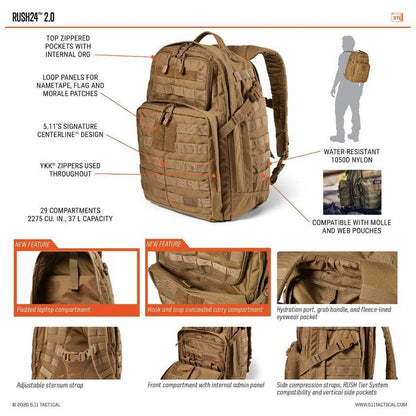 5.11 RUSH24™ 2.0 Backpack 37L - Kinetic S&T Tactical Shop
